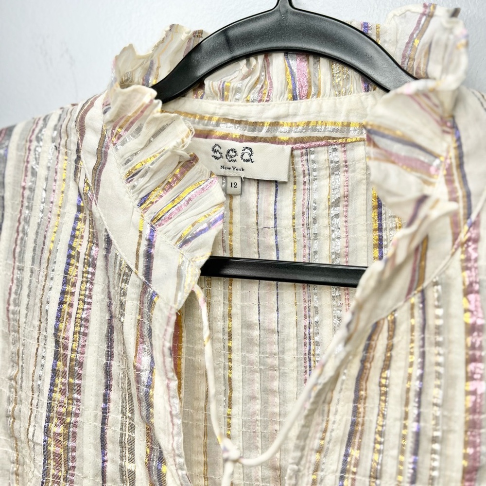 Sea New York Size 12 • Harriet Pintucked White Metallic Stripe Eyelet Blouse Top - Picture 4 of 6